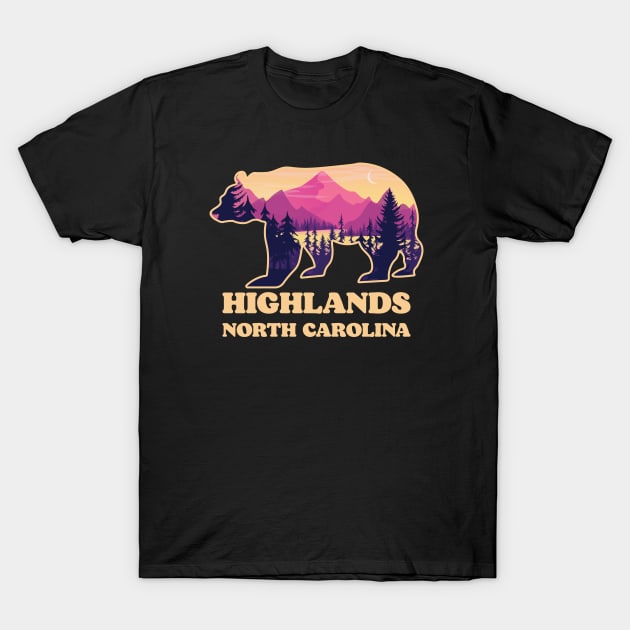 Retro Highlands North Carolina NC Home State Bear Graphic T-Shirt by kalponik